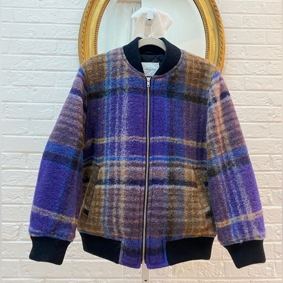Berry Plaid Bomber Jacket